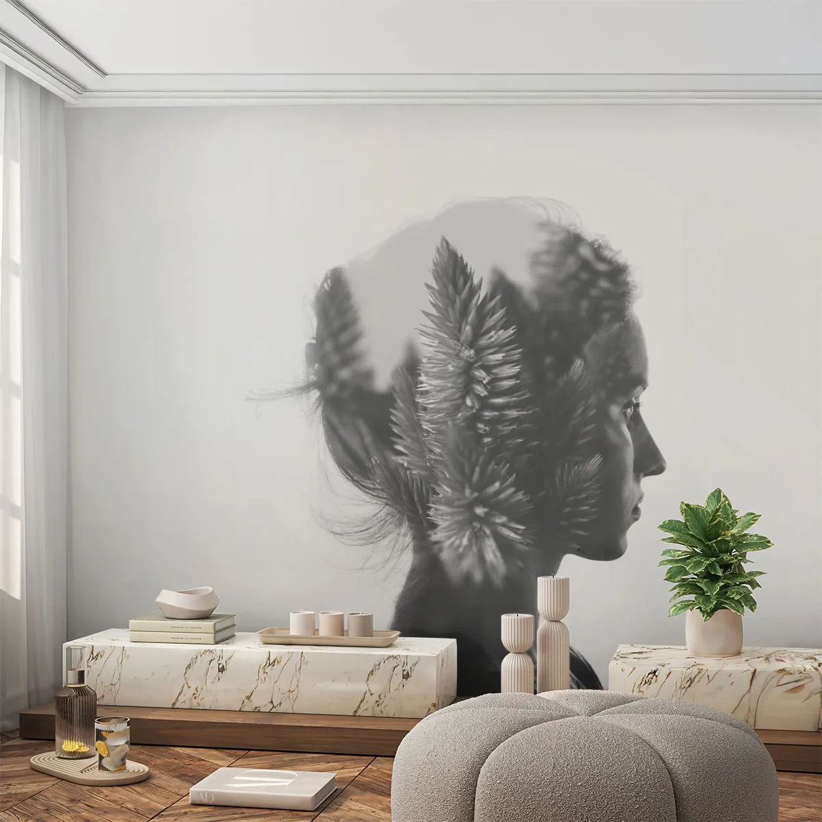 Självhäftande Fototapet Deluxe Sticker - Furuskogens härskarinna - Abstraktion, Kvinna, Bit - 250x175 cm