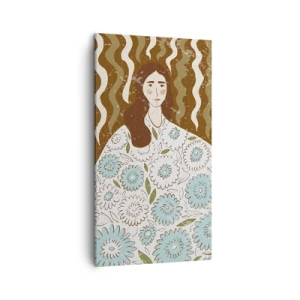 Canvastavla - Bild på duk - Porträtt i blommig mantel - 45x80 cm