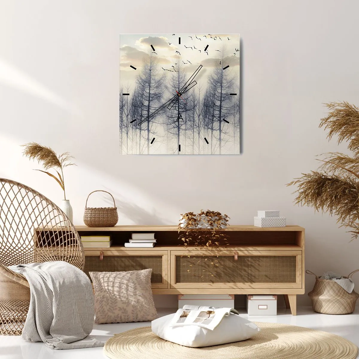 Väggklocka - Klocka på glas - Skogens andar - 40x40 cm