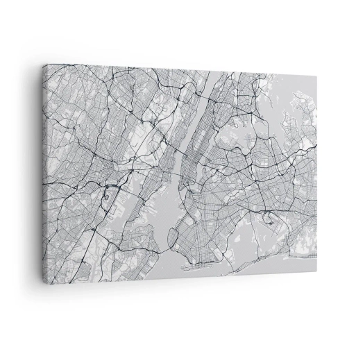 Canvastavla - Bild på duk - En stadskarta i minimalistisk stil mot en grå bakgrund - 70x50cm - Metropolens anatomi - Modern väggdekoration för vardagsrum och sovrum ARTTOR