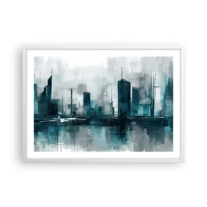 Affisch i vit ram - Regnfärgad stad - 70x50 cm