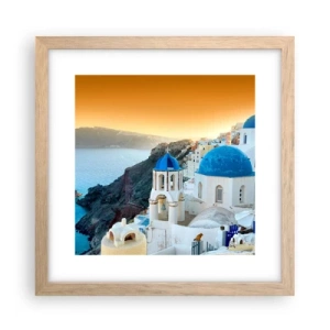 Affisch i ram av ljusek - Santorini - inbäddat i berg - 30x30 cm