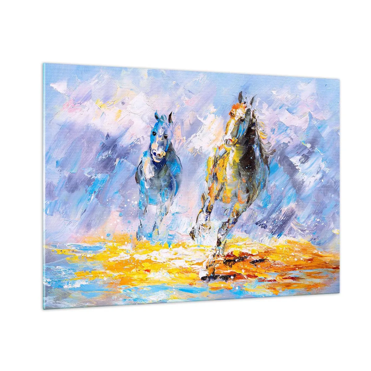 Glastavla - Bild på glas - Galopp genom skenet - 100x70 cm