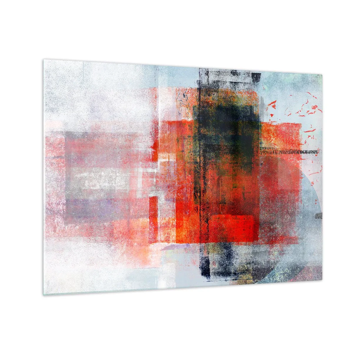 Glastavla - Bild på glas - Geometrisk abstraktion i intensiva nyanser av rött och svart. - 70x50cm - Glödande komposition - Modern väggdekoration för vardagsrum och sovrum ARTTOR