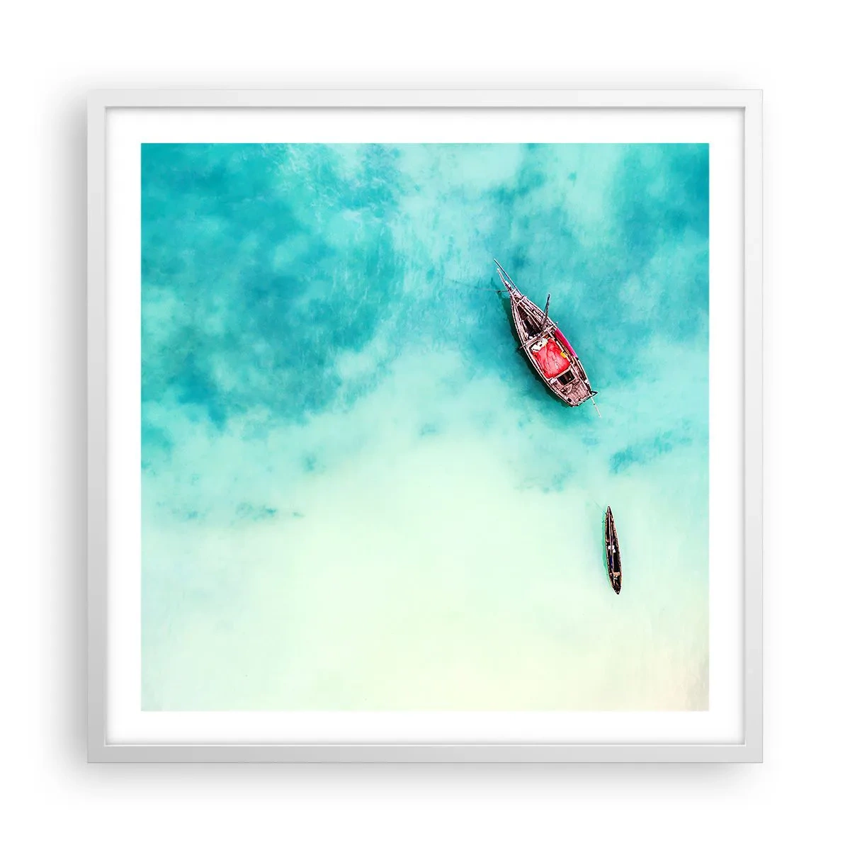 Affisch i vit ram - Högvatten på stranden i Zanzibar… - 60x60 cm