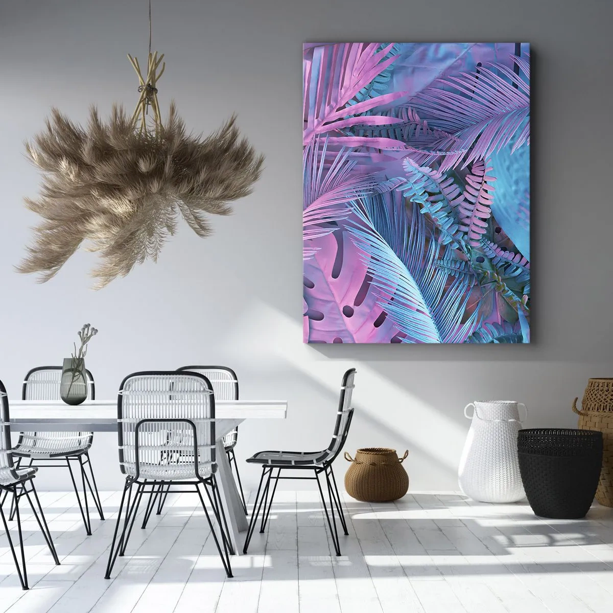 Canvastavla - Bild på duk - Tropiken i rosa och blått - 55x100 cm