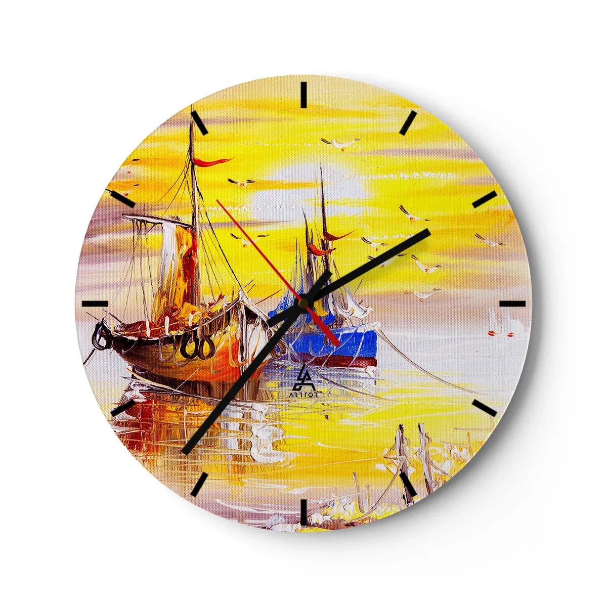 Väggklocka - Klocka på glas - Välförtjänt vila i hamnen - 40x40 cm