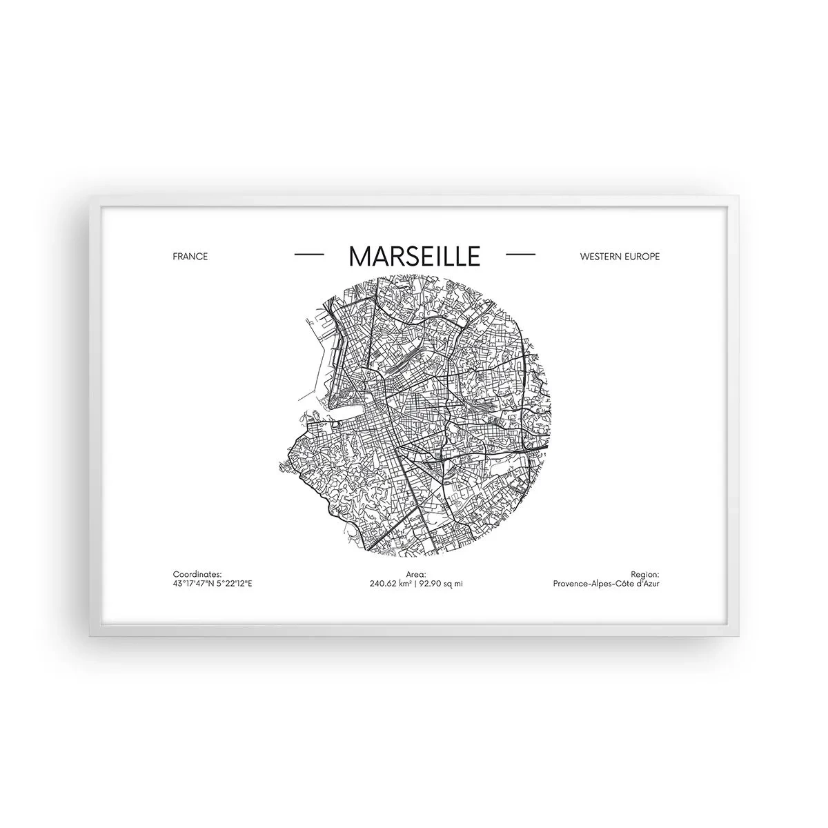 Affisch i vit ram - Marseilles anatomi - 91x61 cm