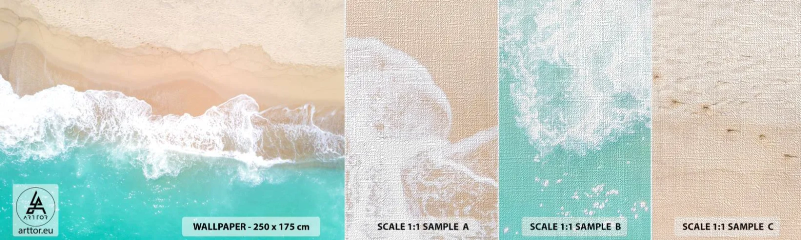 Provbit av fototapet Premium Canvas - Smekande beröring - Landskap, Havsvåg, Strand - 100x30 cm