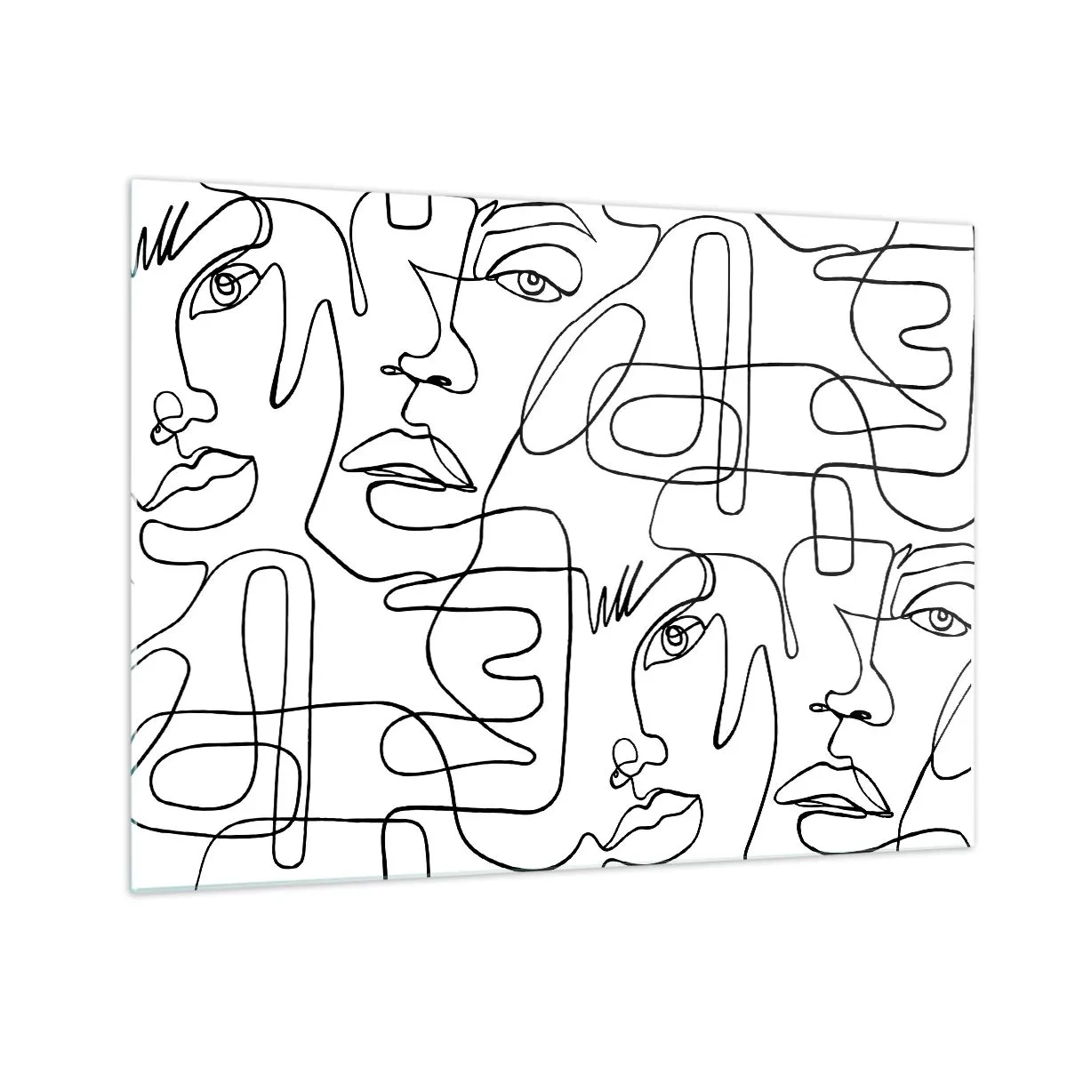 Glastavla - Bild på glas - Svartvita linjekonst ansiktegrafik - 70x50cm - I trassliga känslor - Modern väggdekoration för vardagsrum och sovrum ARTTOR