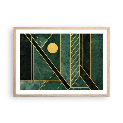 Affisch i ram av ljusek - Dynamik av guld och azurblå - 70x50 cm