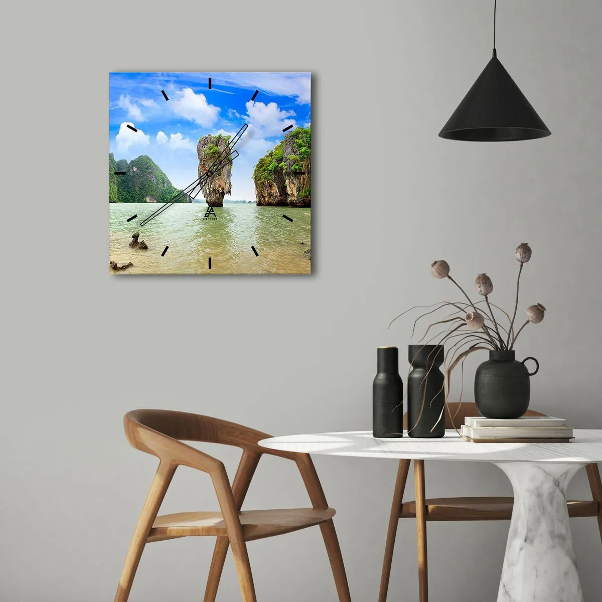 Väggklocka - Klocka på glas - Naturens bergsunder - 30x30 cm