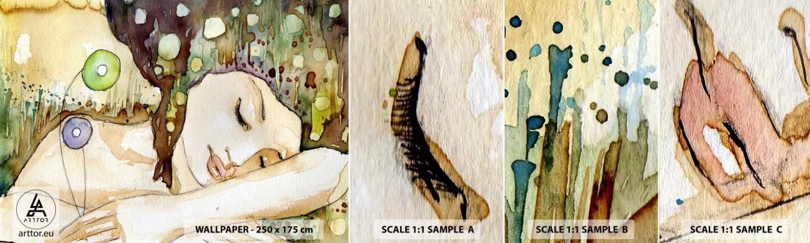 Fototapet Prov Standard Eco - Smaragd-viol dröm - Abstraktion, Kvinna, Illustration - 100x30 cm