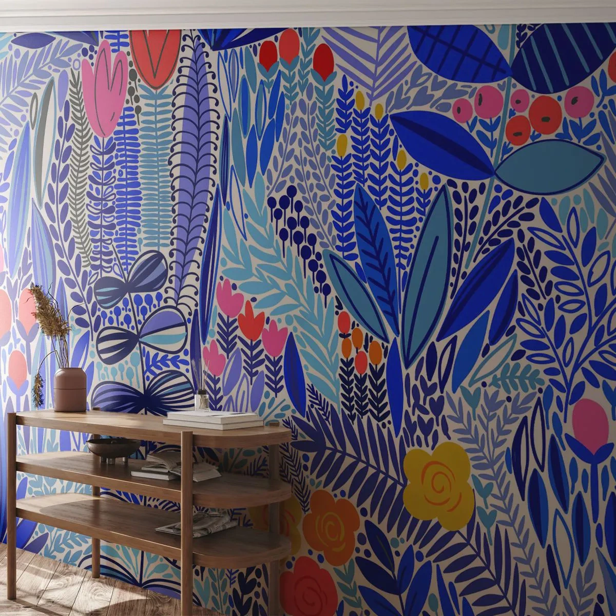 Självhäftande Fototapet Deluxe Sticker - Hawaii-trädgård - Blommor, Löv, Äng - 350x256 cm