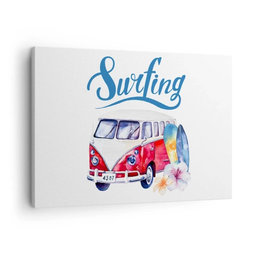 Canvastavla - Bild på duk - Färgglad grafik med ett buss- och surftema - 70x50cm - Gurka - en klassiker för surfaren - Modern väggdekoration för vardagsrum och sovrum ARTTOR