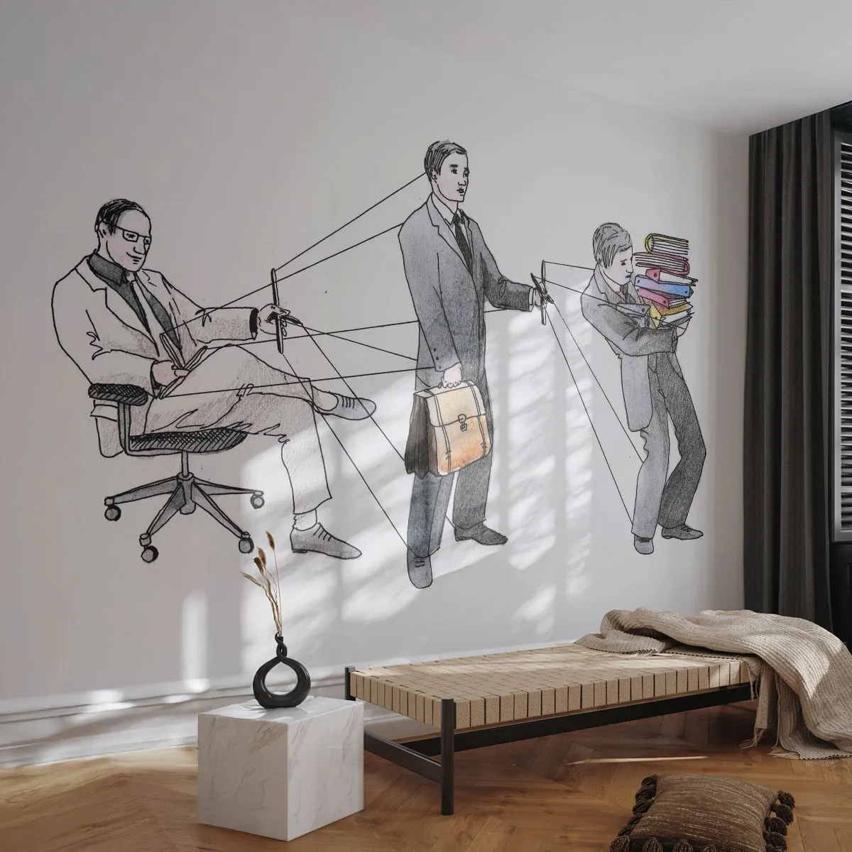 Fototapet Premium Sand - Var och en har sin chef - Abstraktion, Man, Arbete - 150x105 cm