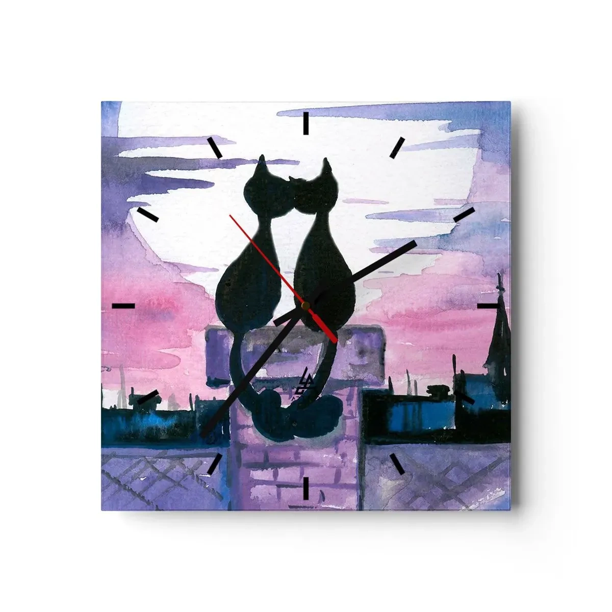 Väggklocka - Klocka på glas - Rendez-vous under månen - 40x40 cm