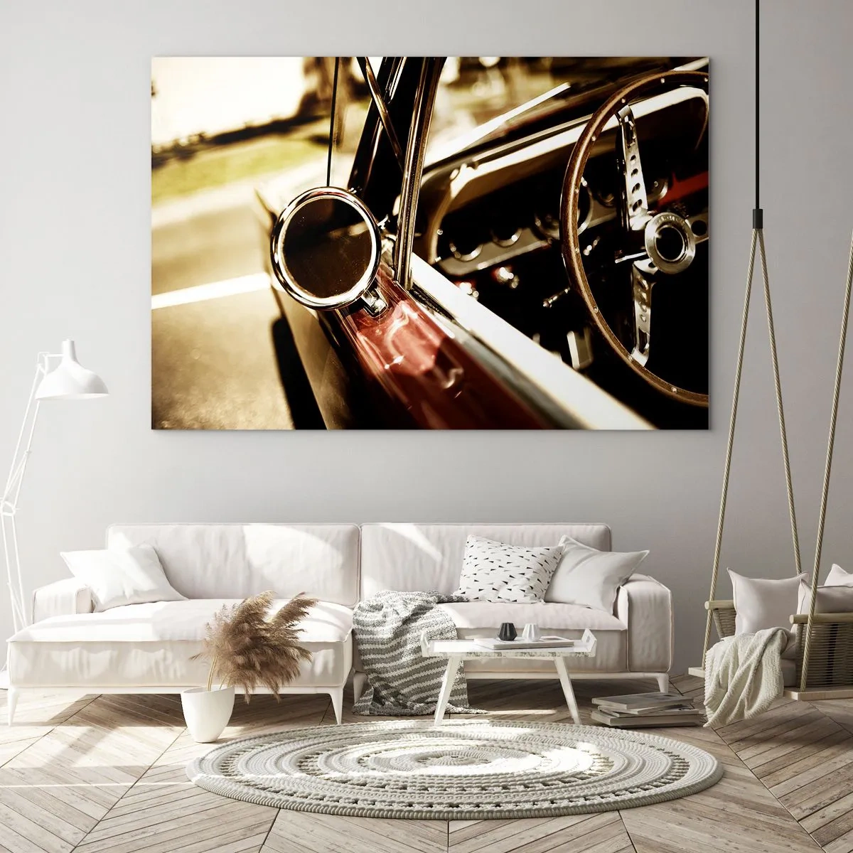 Glastavla - Bild på glas - Klassisk bilinredning i retrostil - 70x50cm - En bil med själ - Modern väggdekoration för vardagsrum och sovrum ARTTOR
