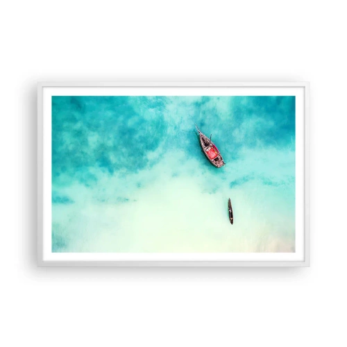 Affisch i vit ram - Högvatten på stranden i Zanzibar… - 91x61 cm