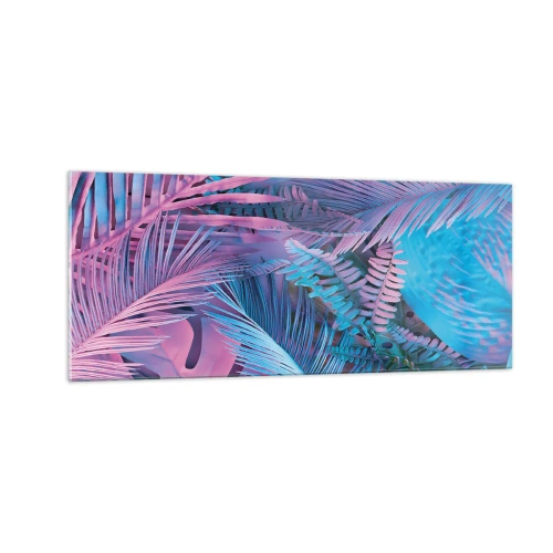 Glastavla - Bild på glas - Tropiken i rosa och blått - 100x40 cm