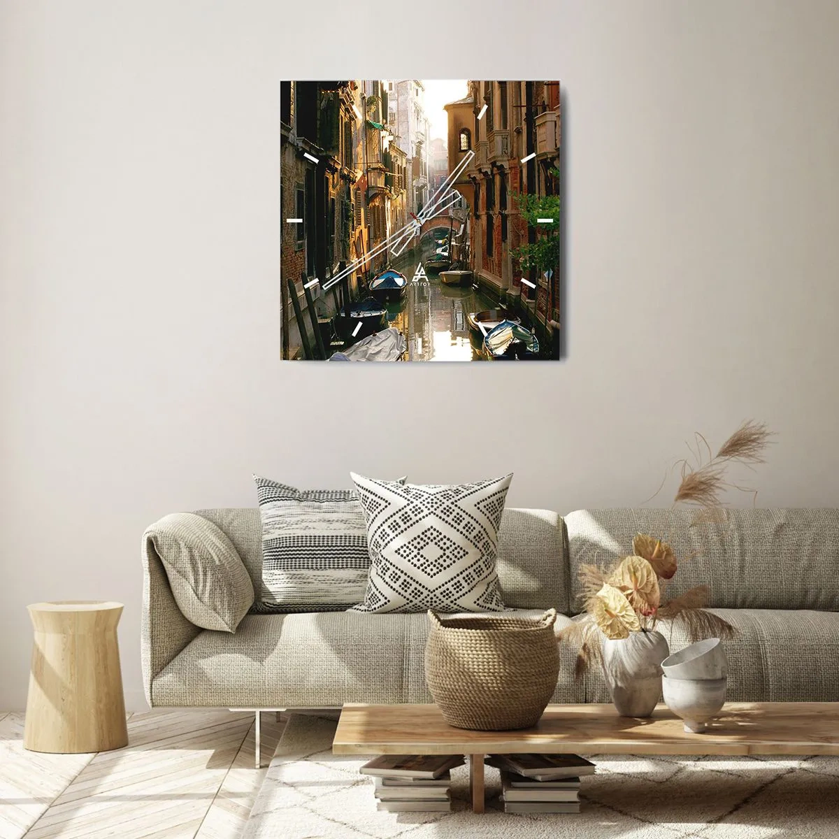 Väggklocka - Klocka på glas - På en gränd i Venedig - 40x40 cm