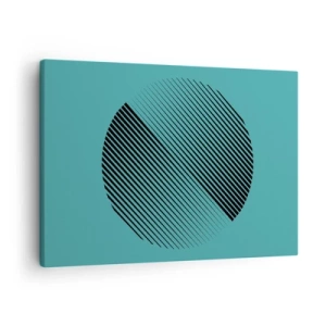Canvastavla - Bild på duk - En minimalistisk cirkel med linjer på en turkos bakgrund. - 70x50cm - Cirkeln - en geometrisk variation - Modern väggdekoration för vardagsrum och sovrum ARTTOR