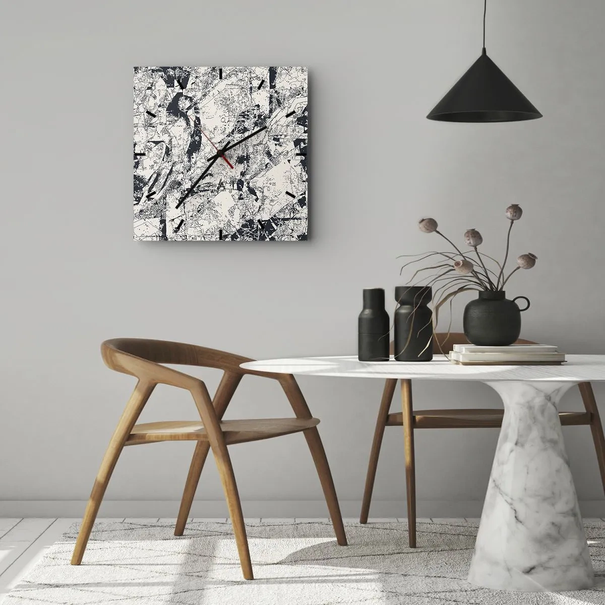 Väggklocka - Klocka på glas - Motsatsernas interpenetration - 30x30 cm