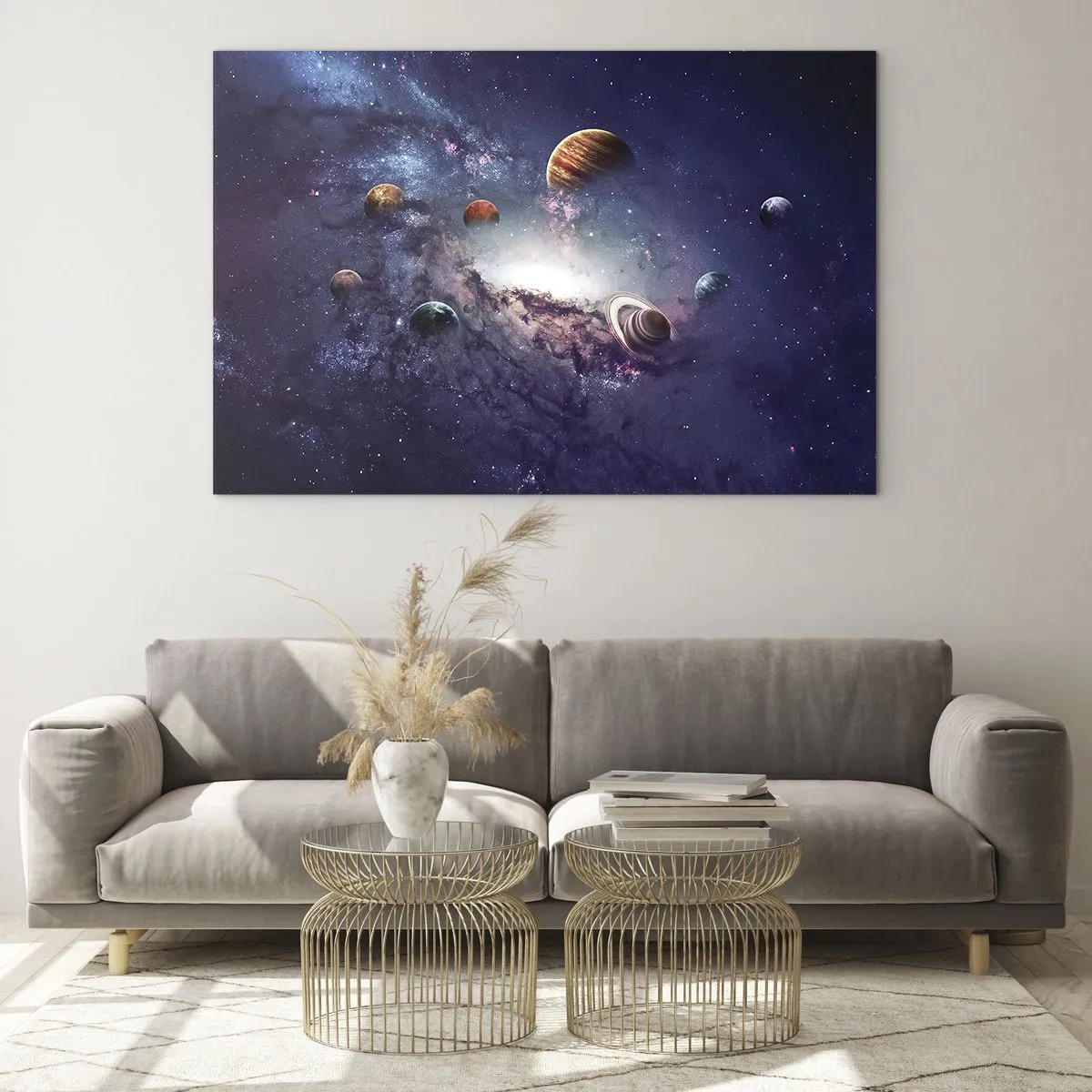 Glastavla - Bild på glas - En fantasifull vision av planeter som snurrar i rymden - 70x50cm - Sol- och danssystem - Modern väggdekoration för vardagsrum och sovrum ARTTOR