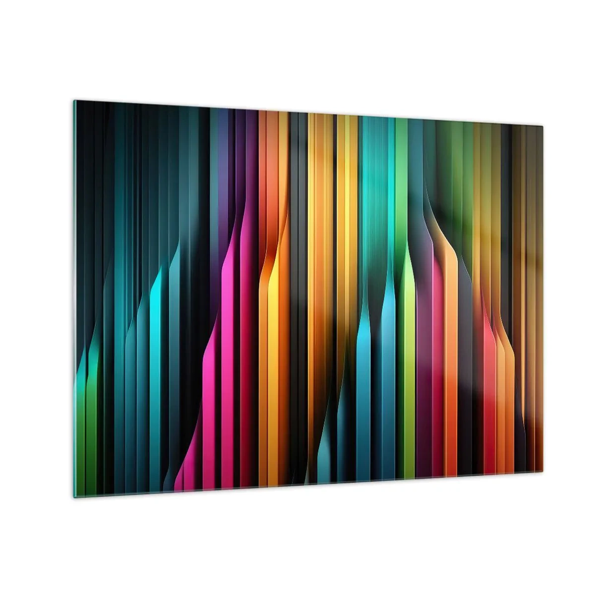 Glastavla - Bild på glas - Flerfärgade vertikala ränder som påminner om ljus och rörelse - 70x50cm - Lysande orgel - Modern väggdekoration för vardagsrum och sovrum ARTTOR