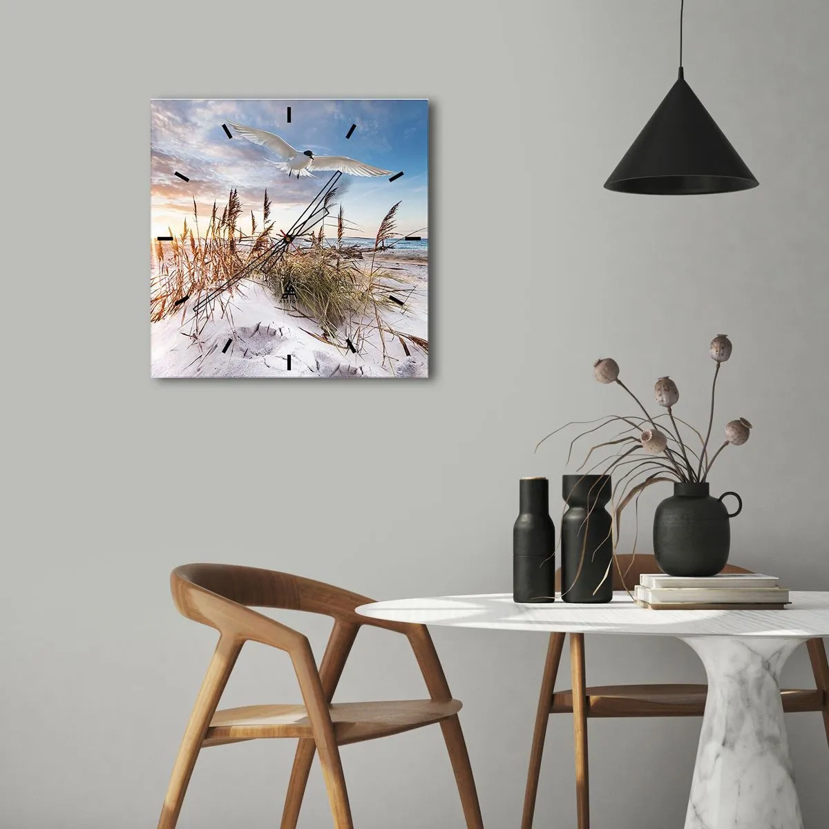 Väggklocka - Klocka på glas - Vind från havet - 30x30 cm