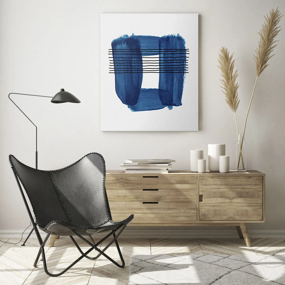 Glastavla - Bild på glas - Svart-blå komposition - 70x100 cm