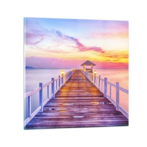 Glastavla - Bild på glas - Kvällens lila-guld tystnad - 50x50 cm