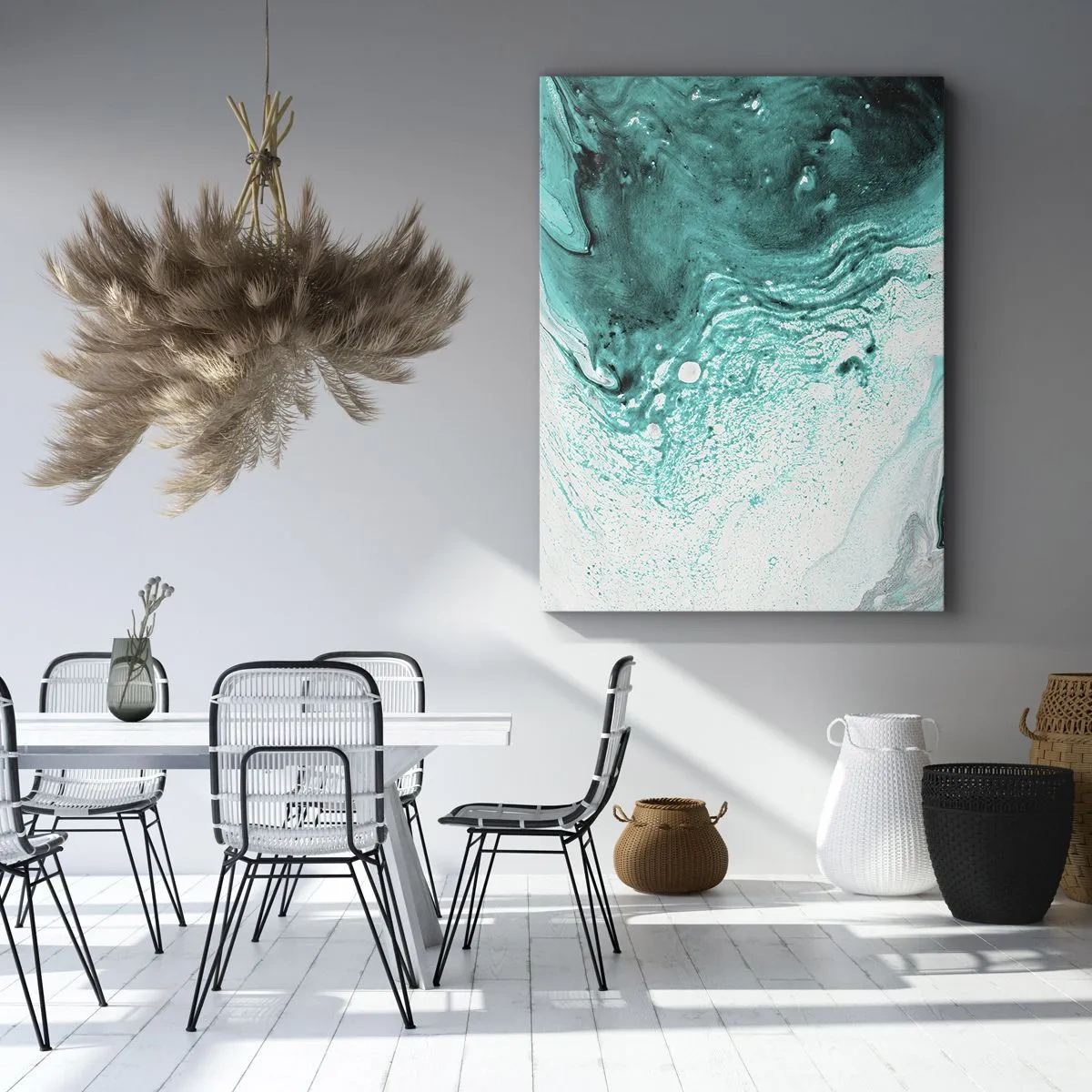 Canvastavla - Bild på duk - Smälta sig in i vitt och turkos - 50x70 cm