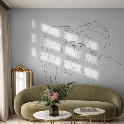 Fototapet Premium Canvas - Med samma streck - Grafik, Förälskade par, Kyss - 500x350 cm