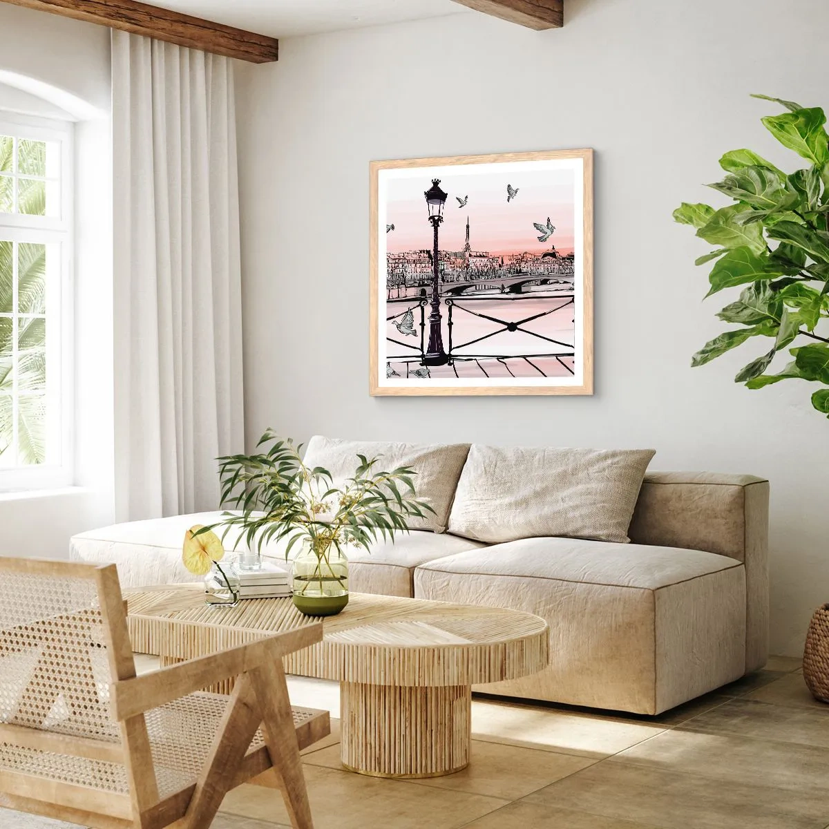 Affisch i ram av ljusek - Över Paris tak - 60x60 cm