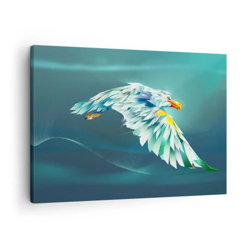 Canvastavla - Bild på duk - Abstrakt örn i flykt mot en turkos himmel - 70x50cm - Flyg som en örn - Modern väggdekoration för vardagsrum och sovrum ARTTOR