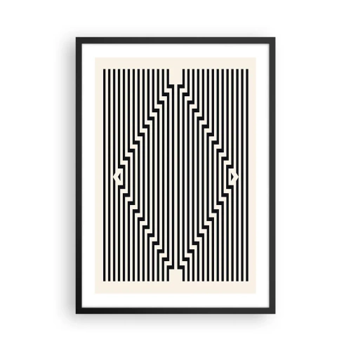 Affisch i svart ram - Svarta och vita linjer som skapar en optisk illusion - 50x70cm - Geometrisk illusion - Modern väggdekoration för vardagsrum och sovrum ARTTOR