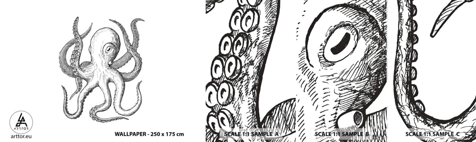 Fototapet Prov Standard Eco - Dansar med vågorna - Bläckfisk, Teckning, Seaside - 100x30 cm