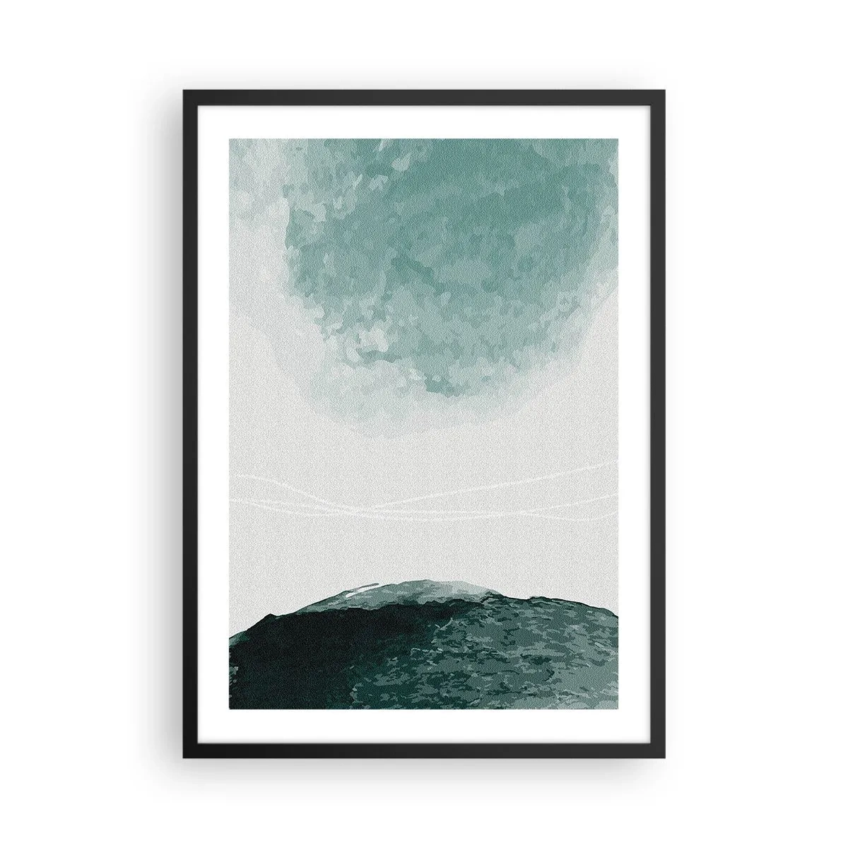 Affisch i svart ram - Abstrakt landskap i nyanser av grönt och vitt - 50x70cm - Ett möte med dimma - Modern väggdekoration för vardagsrum och sovrum ARTTOR