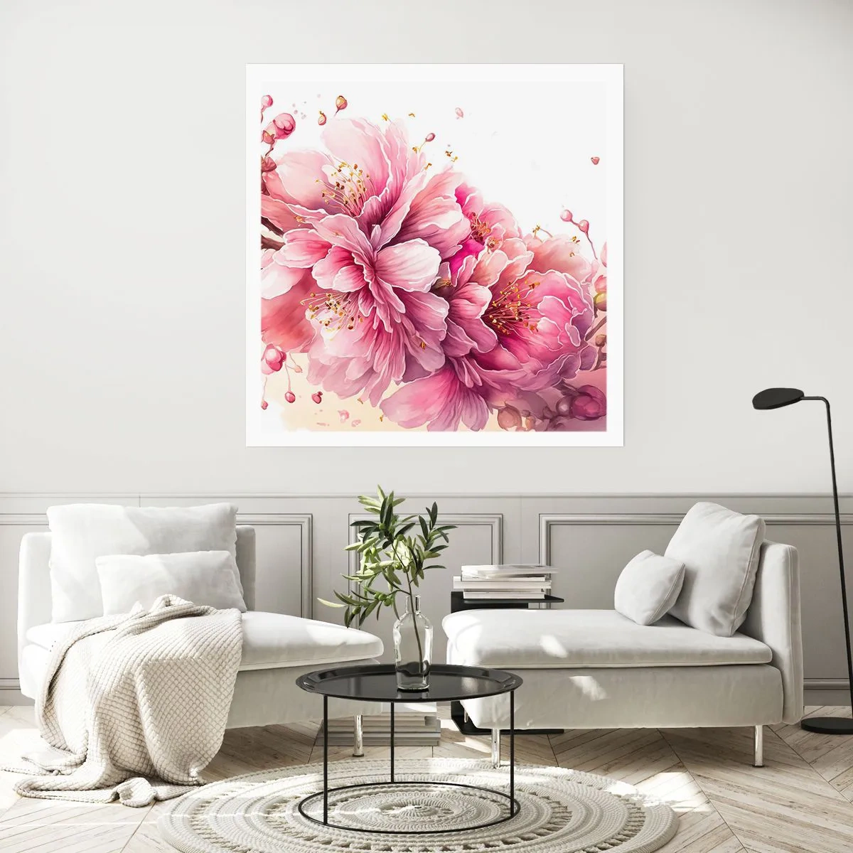 Affisch - Blommande körsbärsblomma - 30x30 cm