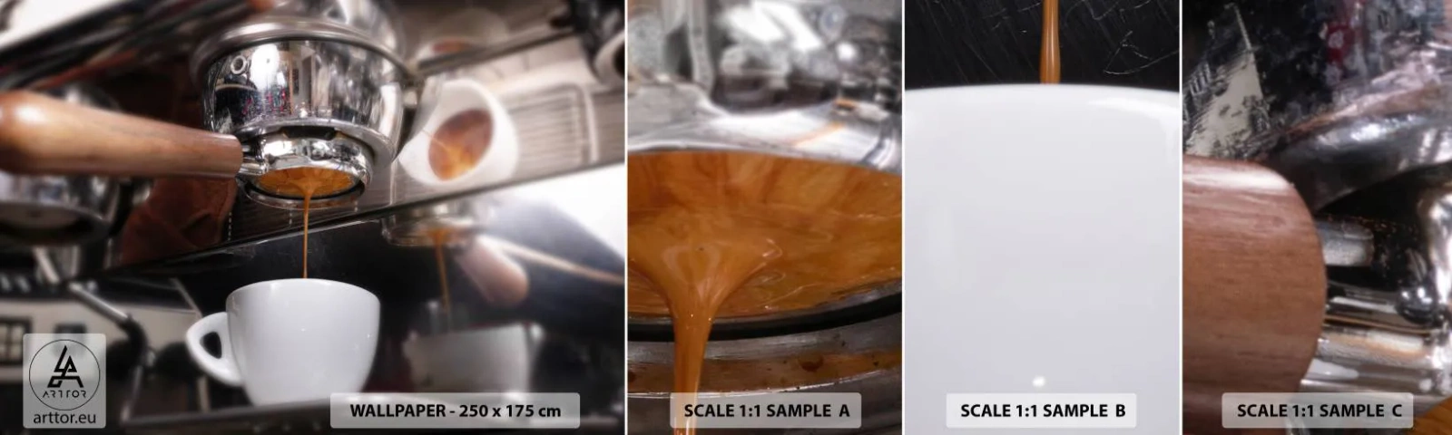 Fototapet Prov Standard Eco - En bra stund på dagen - Kaffe, Kaffemaskin, Barista - 100x30 cm