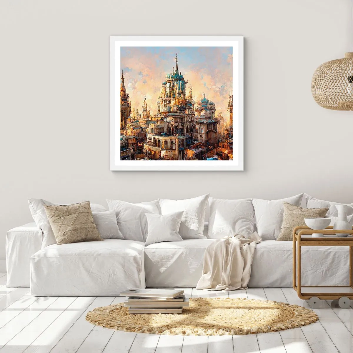 Affisch i vit ram - Städernas stad - 60x60 cm