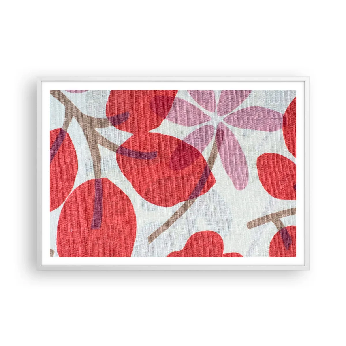Affisch i vit ram - Blomsterkomposition i rosa - 100x70 cm