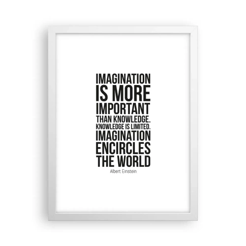 Affisch i vit ram - Einstein om fantasins styrka - 30x40 cm