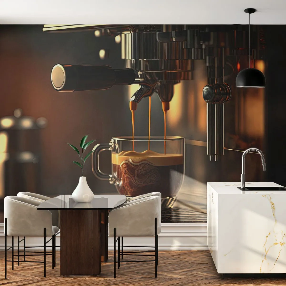 Fototapet Premium Canvas - En sensuell blandning - Kaffe, Kaffemaskin, Gastronomi - 200x140 cm