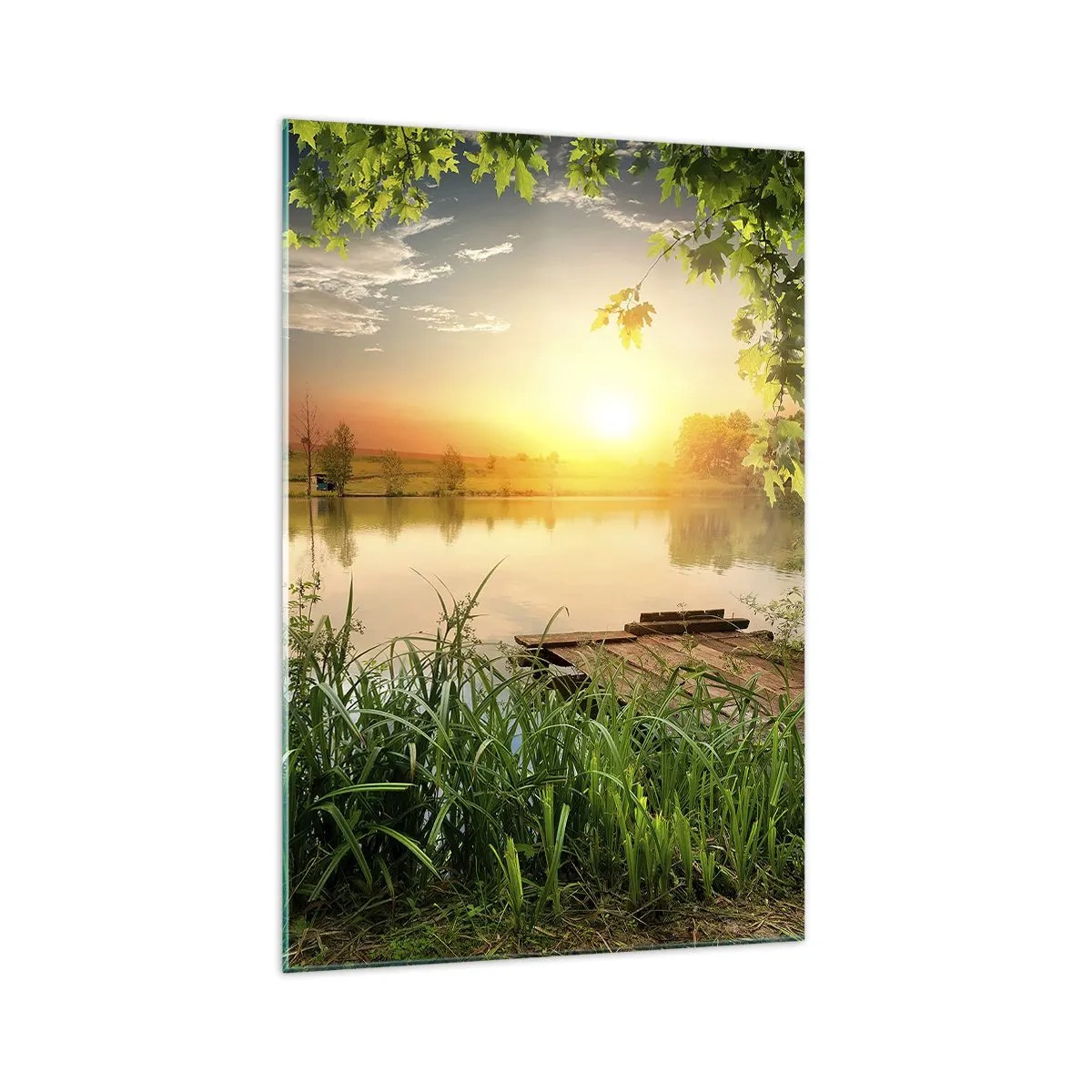 Glastavla - Bild på glas - landskap i en grön ram - 70x100 cm