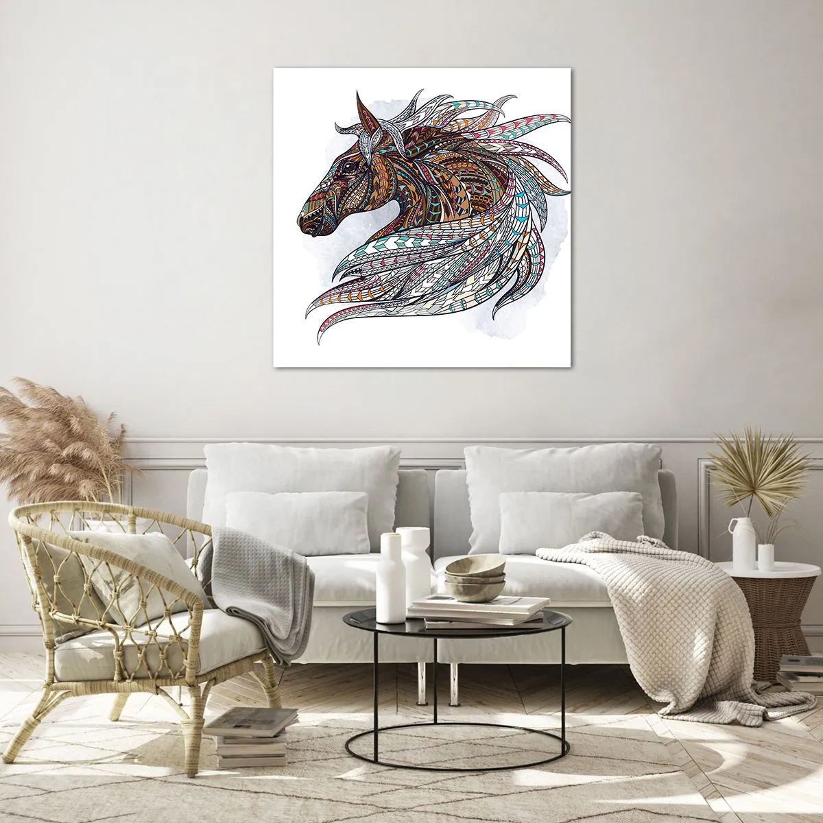 Glastavla - Bild på glas - Keltiska kämpens häst - 70x70 cm