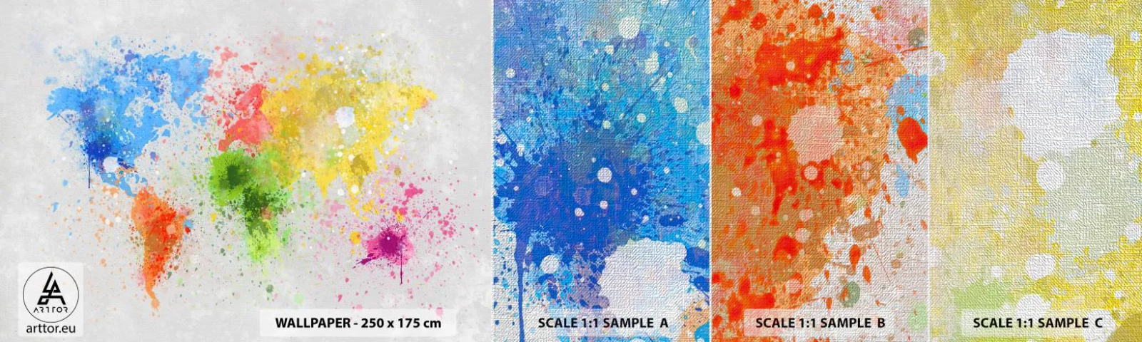 Provbit av fototapet Premium Canvas - Världens alla färger - Världskarta, Kontinenter, Resor - 100x30 cm