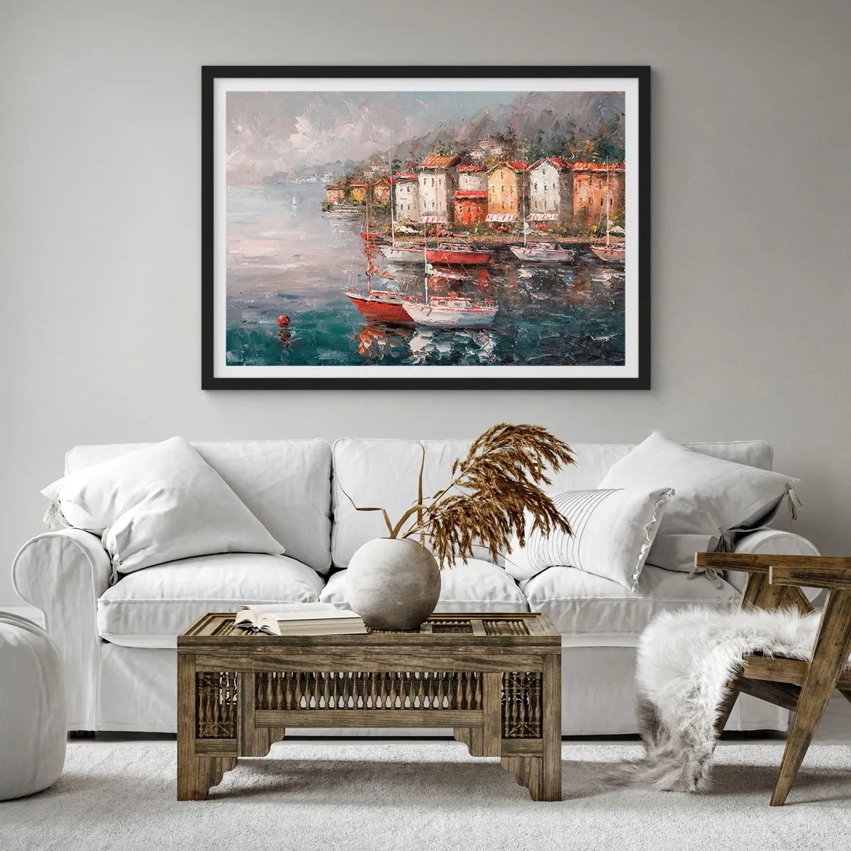 Affisch i svart ram - Romantisk hamn - 40x30 cm