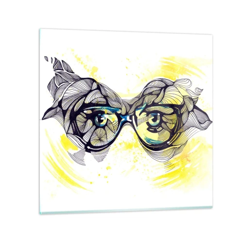 Glastavla - Bild på glas - Genom blåa glasögon - 30x30 cm